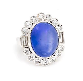 A White Gold, Star Sapphire and Diamond Ring, 17.00 dwts.