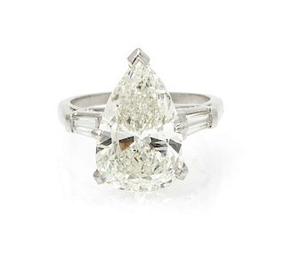 A Platinum and Pear Shape Diamond Ring, 7.40 dwts.