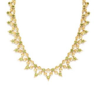 An 18 Karat Yellow Gold, Peridot and Diamond "Floral Lace" Necklace, Paul Morelli, 31.70 dwts.