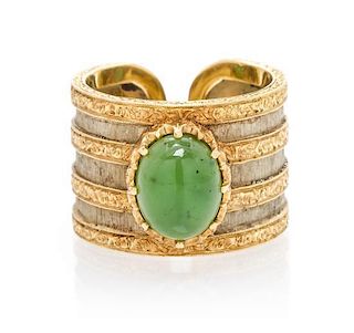 An 18 Karat Gold and Jade Ring, M. Buccellati, 6.20 dwts.