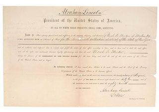 Abraham Lincoln & Salmon Chase Autographed Appointment for Uriah D. Meeker, Assessor of Taxes, 1862 