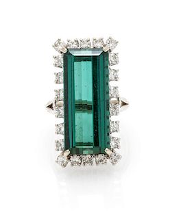 A Vintage White Gold, Tourmaline and Diamond Ring, 7.50 dwts.