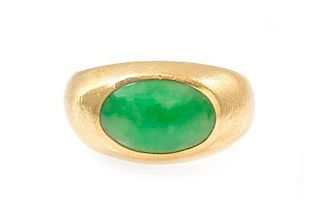 A Yellow Gold and Jadeite Jade Ring, 8.30 dwts.