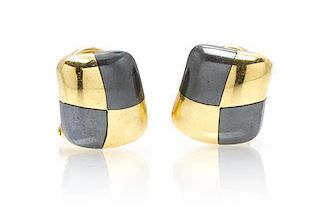 A Pair of 18 Karat Yellow Gold and Hematite Earclips, Angela Cummings for Tiffany & Co., 6.60 dwts.