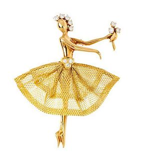 An 18 Karat Yellow Gold and Diamond Ballerina Brooch, Van Cleef & Arpels, 7.90 dwts.