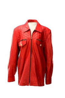 Chanel Quilted Red Leather Lambskin Jacket