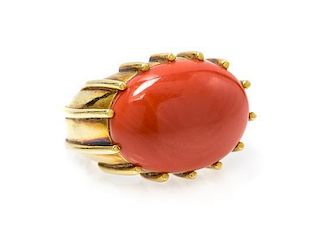 * An 18 Karat Yellow Gold and Coral Ring, Trio, 12.00 dwts.
