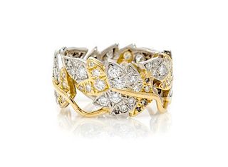 An 18 Karat Yellow Gold, Platinum, Diamond "Four Leaves" Ring, Schlumberger for Tiffany & Co., 5.80 dwts.