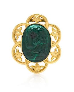 An Antique Yellow Gold and Malachite Cameo Brooch, 5.10 dwts.