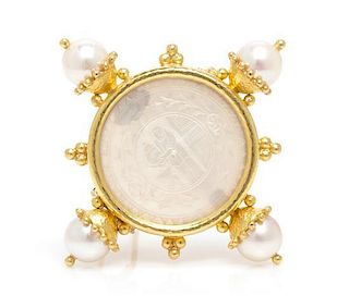 An 18 Karat Yellow Gold, Cultured Pearl and Mother-of-Pearl Brooch, Elizabeth Locke, 13.25 dwts.
