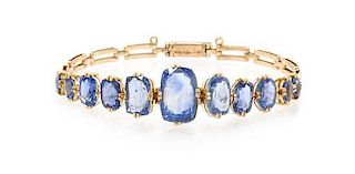 An Antique Yellow Gold and Sapphire Bracelet, 7.00 dwts.