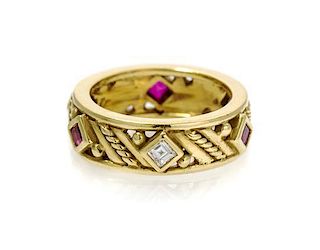 An 18 Karat Yellow Gold, Diamond and Ruby Ring, Judith Ripka, 5.80 dwts.