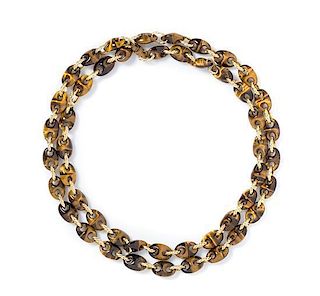 An 18 Karat Yellow Gold and Tiger's Eye Quartz Necklace, French, 30.60 dwts.