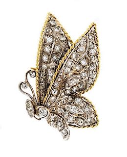 A 14 Karat Gold and Diamond Butterfly Pin, 3.60 dwts.