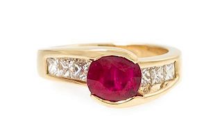 A 14 Karat Yellow Gold, Ruby and Diamond Ring, Wachler, 4.40 dwts.