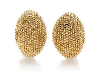 * A Pair of 14 Karat Yellow Gold Domed Earclips, Tiffany & Co., 15.50 dwts.