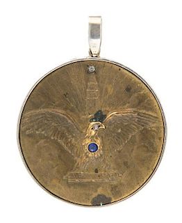 * A Sapphire, Diamond and Bronze WWI Metropolitan Life War Bonds Coin Pendant, Tiffany & Co., 27.00 dwts.
