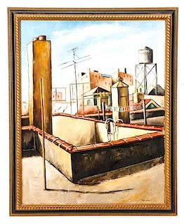 Ugo Liberi, "Rootop Cityscape", Oil On Canvas