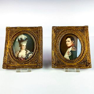 2pc Vintage Framed Portraits of Napoleon and Annenette