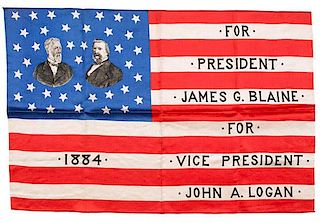 Blaine-Logan, 1884 Presidential Jugate Campaign Flag Banner 