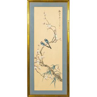 Vintage Chinese Ink and Watercolor Painting on Paper, Flower and Bird