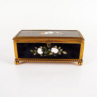 Antique Pietra Dura Floral Stone Inlay Figural Jewelry Box