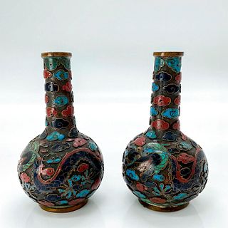 Pair of Antique Miniature Chinese Cloisonne Bud Vases