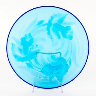 Verlys Blue Art Glass Centerpiece Platter