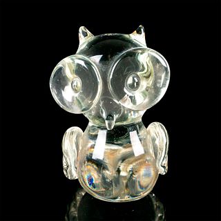 Vintage Art Glass Wide Eyed Owl Figurine Paperweight