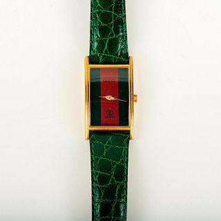 Men's Gucci Genuine Leather Watch, Green and Red Web