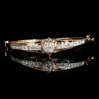 Edwardian Style Rose Gold Diamond Bangle Bracelet