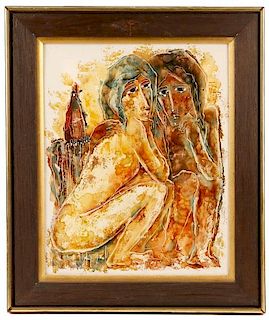 Calvin Waller Burnett, "Nudes with Bird", Oil
