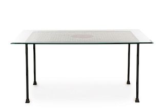 Architectural Cast Iron & Glass Top Dining Table