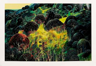 Eyvind Earle,"Untitled (Magical Clearing)"-1990