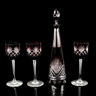 4pc Ruby Colored Cut Crystal Wine Glasses and Decanter