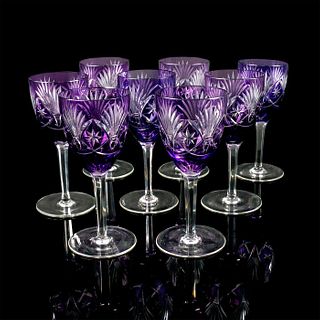 8pc Val Saint-Lambert Berncastel Colored Cut Crystal Glasses