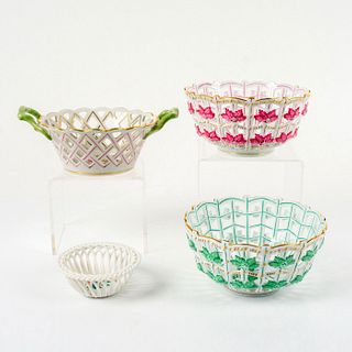 4pc Herend Porcelain Lattice Floral Baskets