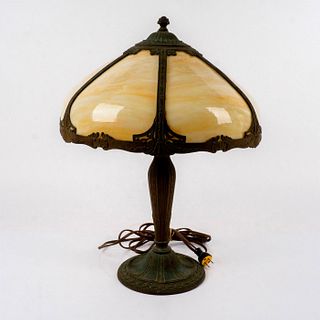 Antique Bronze Slag Glass Table Lamp