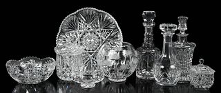 Group of Nine Cut or Molded Glass Table Objects