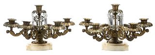 Pair of Patinated Bronze Five Light Candelabra 