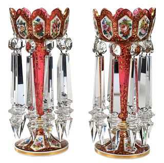 Pair of Bohemian Cranberry Glass Lusters