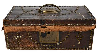19th Century Boston Made Leather Clad Box, Joseph Read Saddler