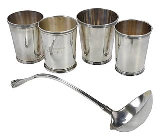 Four Sterling Julep Cups and One Ladle