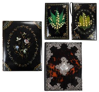 Four Victorian Lacquered and Tortoiseshell Notebooks 