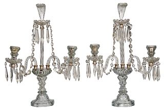 Pair of French Glass Two Light Lusters
