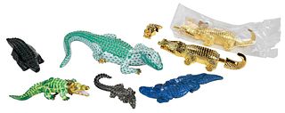 Assorted Group of Seven Alligator Figures, Herend and Lapis Lazuli