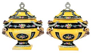 Pair of Yellow Sevres Style Covered Tureens 