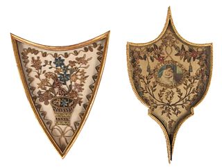 Two Quillwork Shield Form Shadowboxes