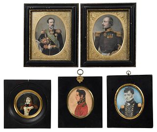 Five Portrait Miniatures and Engravings or Military Officers