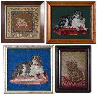 Four Framed Needleworks/Beadworks of Dogs